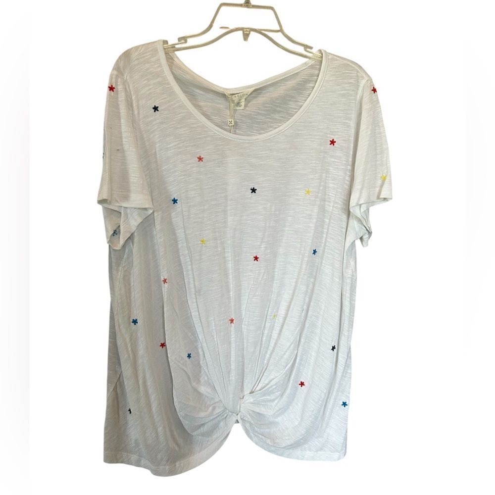 NWT Nordstrom Caslon knotted white Embroidered Flower tee 1X